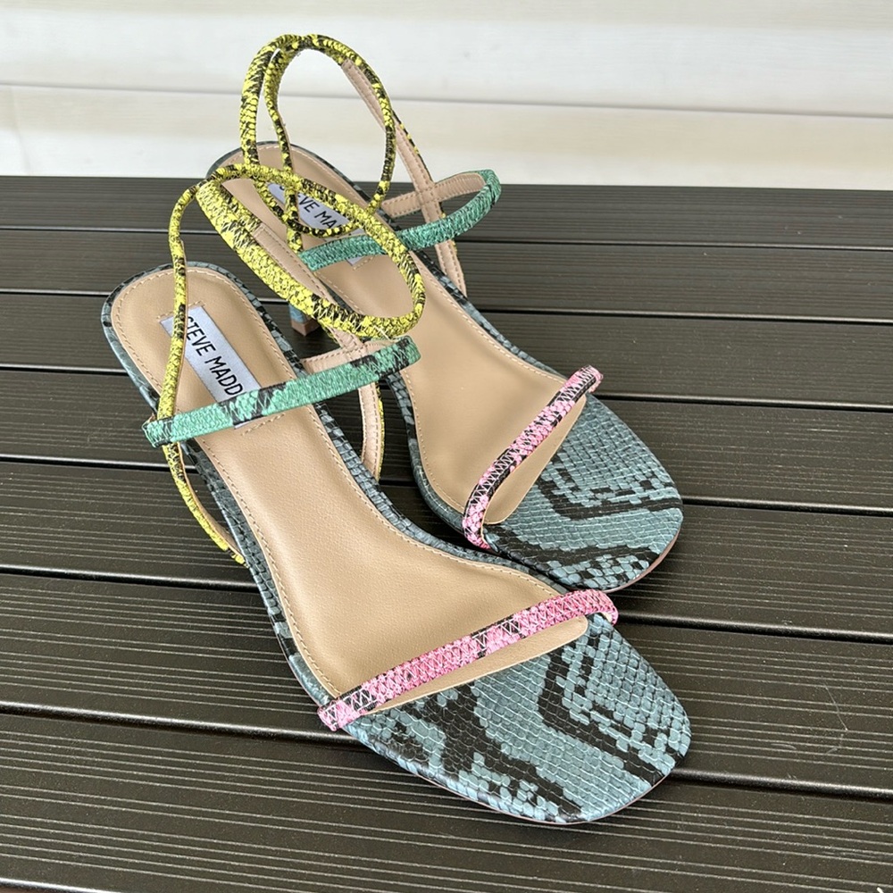 Steve Madden Heels Womens 8.5 M Meline Strappy Stretch MELN02S1 Blue Fabric